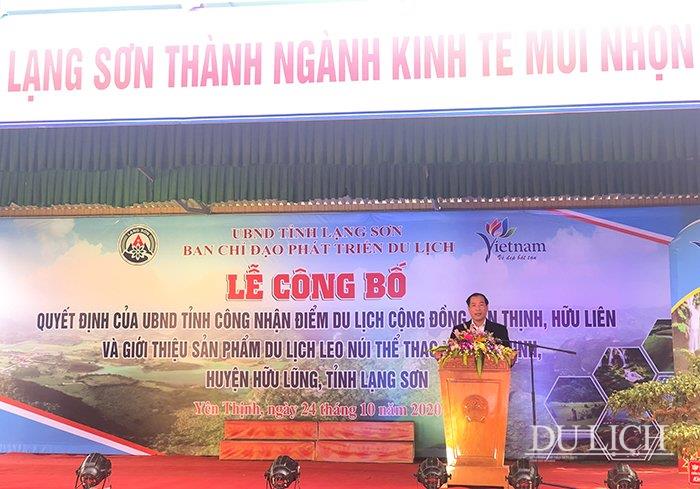 Phó Chủ tịch UBND tỉnh Lạng Sơn Dương Xuân Huyên phát biểu tại buổi lễ.